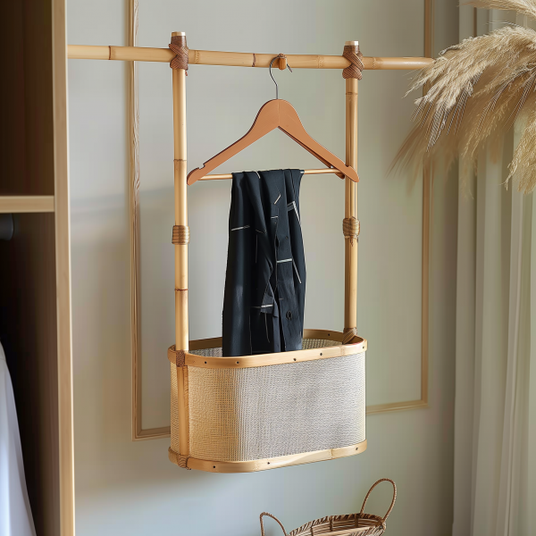 A floor-to-ceiling, space-saving, open, movable iron rack for storing clothes at the bedside in the bedroom - 图片 5