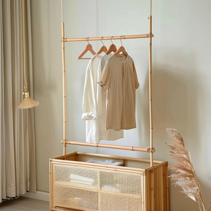 Wabi-sabi style wicker floor-standing coat rack for homestays and hotels, decorative items for model rooms, Zen, Japanese and Chinese retro styles - Image 4