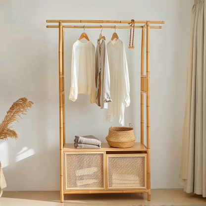 Wabi-sabi style wicker floor-standing coat rack for homestays and hotels, decorative items for model rooms, Zen, Japanese and Chinese retro styles - Image 3