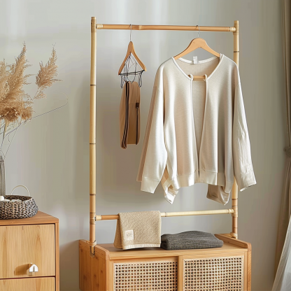 Wabi-sabi style wicker floor-standing coat rack for homestays and hotels, decorative items for model rooms, Zen, Japanese and Chinese retro styles - Image 3