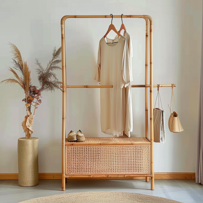 Wabi-sabi style wicker floor-standing coat rack for homestays and hotels, decorative items for model rooms, Zen, Japanese and Chinese retro styles - Image 2