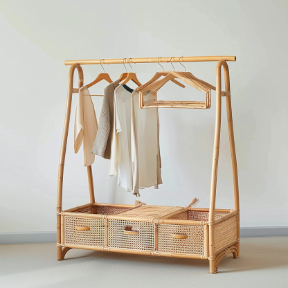 Wabi-sabi style wicker floor-standing coat rack for homestays, hotels, model rooms, decorative items, Zen, Japanese and Chinese styles - Image 2