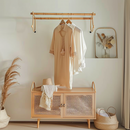 Wabi-sabi style wicker floor-standing coat rack for homestays and hotels, decorative items for model rooms, Zen, Japanese and Chinese retro styles - Image 4