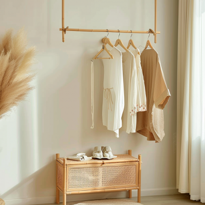 Wabi-sabi style wicker floor-standing coat rack for homestays and hotels, decorative items for model rooms, Zen, Japanese and Chinese retro styles - Image 3
