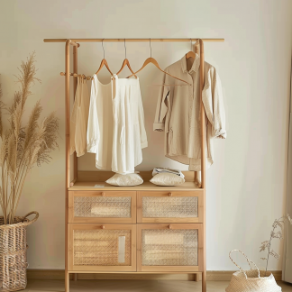 Wabi-sabi style wicker floor-standing coat rack for homestays and hotels, decorative items for model rooms, Zen, Japanese and Chinese retro styles