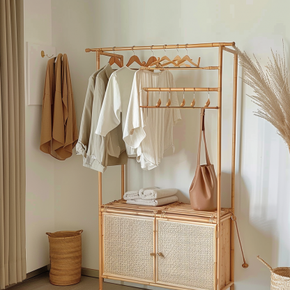 Wabi-sabi style wicker floor-standing coat rack for homestays and hotels, decorative items for model rooms, Zen, Japanese and Chinese retro styles - Image 2