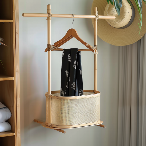 A floor-to-ceiling, space-saving, open, movable iron rack for storing clothes at the bedside in the bedroom - 图片 3