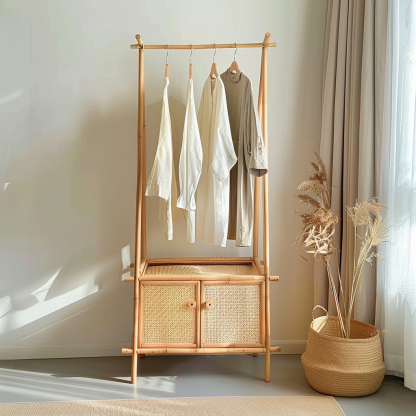 10 Wabi-sabi style wicker floor-standing coat rack for homestay and hotel model rooms, decorative items with Zen, Japanese and Chinese elements - Image 5