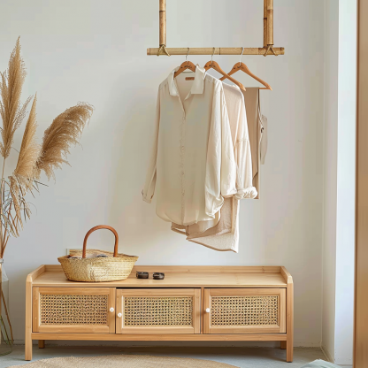10 Wabi-sabi style wicker floor-standing coat rack for homestay and hotel model rooms, decorative items with Zen, Japanese and Chinese elements - Image 4