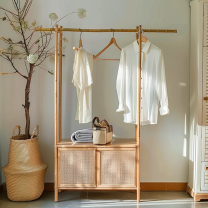 10 Wabi-sabi style wicker floor-standing coat rack for homestay and hotel model rooms, decorative items with Zen, Japanese and Chinese elements - Image 3