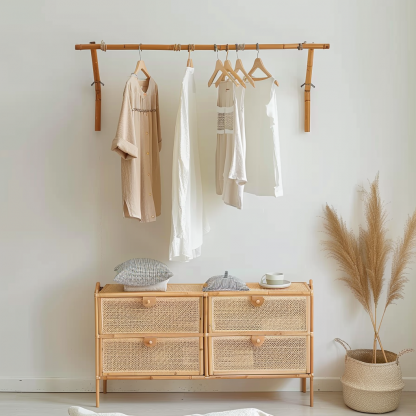 10 Wabi-sabi style wicker floor-standing coat rack for homestay and hotel model rooms, decorative items with Zen, Japanese and Chinese elements - Image 2