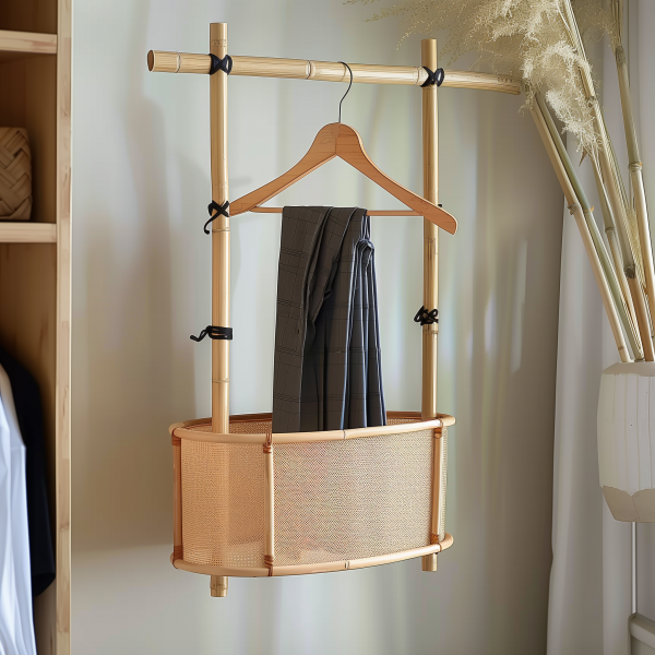 A floor-to-ceiling, space-saving, open, movable iron rack for storing clothes at the bedside in the bedroom - 图片 2