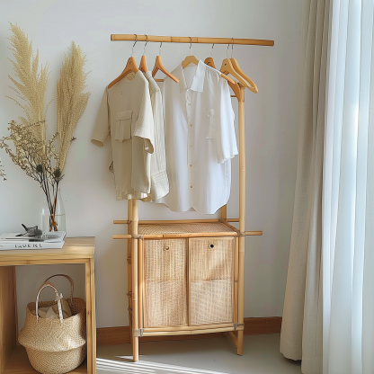 Bedroom clothes hanger, household solid wood secondary clean clothes and hat drying rack, simple second-hand clothes storage rack - Image 2