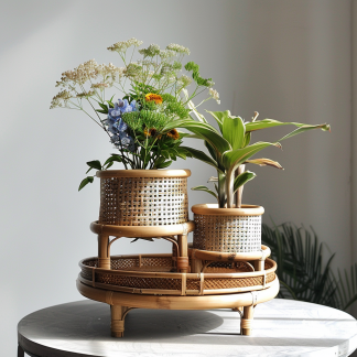 Nordic hand-woven rattan flower stand, balcony bay window storage rack, corridor indoor and outdoor dormitory flower stand, plant stand decoration