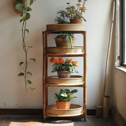 Nordic rattan flower stand, balcony decoration, floor-standing flower pot holder, indoor bay window plant display rack - Image 8