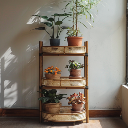 Nordic rattan flower stand, balcony decoration, floor-standing flower pot holder, indoor bay window plant display rack - Image 7