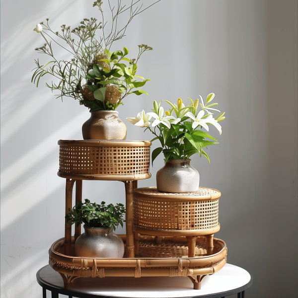 A retro double-layer wall-mounted storage bookshelf for miscellaneous items in the living room of a Nordic Ins-style home homestay with rattan weaving shelves - 图片 5