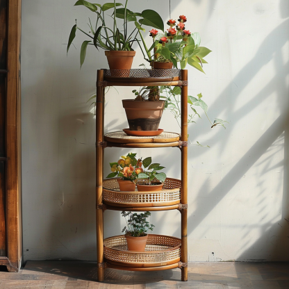 Old-fashioned bamboo woven dustpan rack, storage rack for household bamboo products, multi-layer bamboo, three-layer drying tripod, floor-standing - Image 9