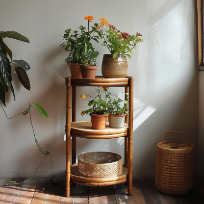 Old-fashioned bamboo woven dustpan rack, storage rack for household bamboo products, multi-layer bamboo, three-layer drying tripod, floor-standing - Image 8