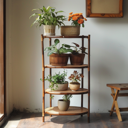 Old-fashioned bamboo woven dustpan rack, storage rack for household bamboo products, multi-layer bamboo, three-layer drying tripod, floor-standing - Image 7