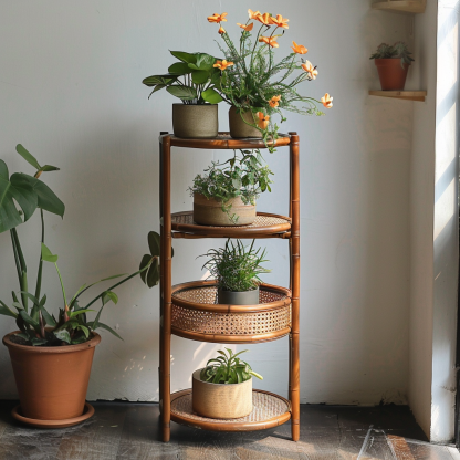 Old-fashioned bamboo woven dustpan rack, storage rack for household bamboo products, multi-layer bamboo, three-layer drying tripod, floor-standing - Image 6