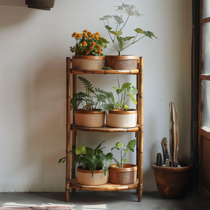 Old-fashioned bamboo woven dustpan rack, storage rack for household bamboo products, multi-layer bamboo, three-layer drying tripod, floor-standing - Image 9