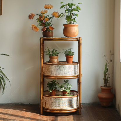 Old-fashioned bamboo woven dustpan rack, storage rack for household bamboo products, multi-layer bamboo, three-layer drying tripod, floor-standing - Image 8