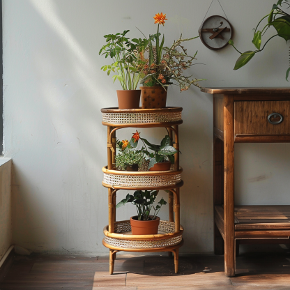 Old-fashioned bamboo woven dustpan rack, storage rack for household bamboo products, multi-layer bamboo, three-layer drying tripod, floor-standing - Image 7