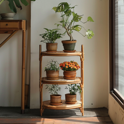 Old-fashioned bamboo woven dustpan rack, storage rack for household bamboo products, multi-layer bamboo, three-layer drying tripod, floor-standing - Image 6