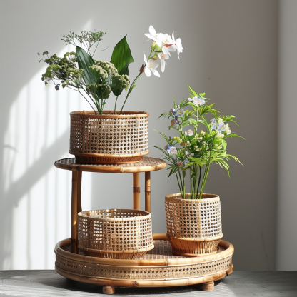 Preferred flower POTS, bamboo woven flower stands, flower baskets, living room floor-standing B-style bonsai, green plant shelves, balcony succulents and green plants. - Image 8