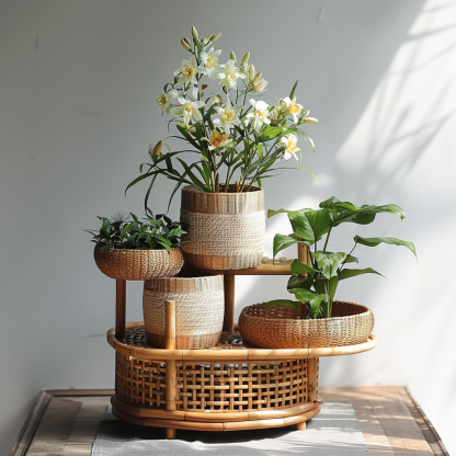 Preferred flower POTS, bamboo woven flower stands, flower baskets, living room floor-standing B-style bonsai, green plant shelves, balcony succulents and green plants. - Image 7