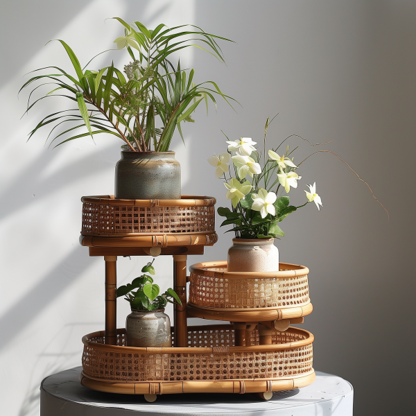 A retro double-layer wall-mounted storage bookshelf for miscellaneous items in the living room of a Nordic Ins-style home homestay with rattan weaving shelves - 图片 7