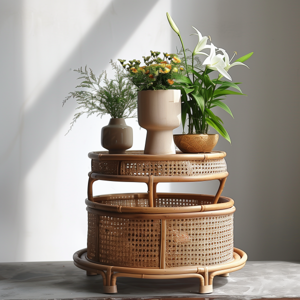 A retro double-layer wall-mounted storage bookshelf for miscellaneous items in the living room of a Nordic Ins-style home homestay with rattan weaving shelves - 图片 9