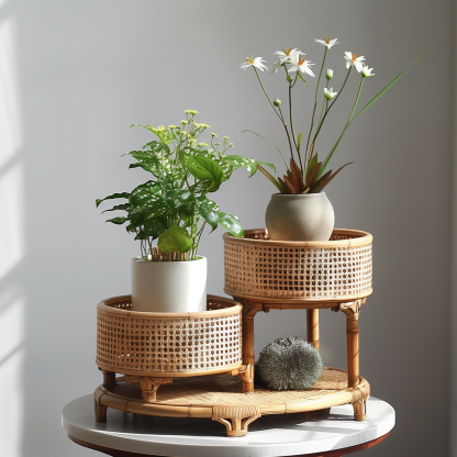 A retro double-layer wall-mounted storage bookshelf for miscellaneous items in the living room of a Nordic Ins-style home homestay with rattan weaving shelves - Image 6