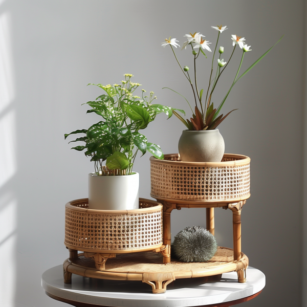 A retro double-layer wall-mounted storage bookshelf for miscellaneous items in the living room of a Nordic Ins-style home homestay with rattan weaving shelves - 图片 6
