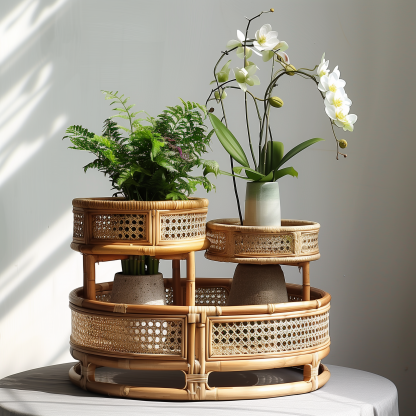 A retro double-layer wall-mounted storage bookshelf for miscellaneous items in the living room of a Nordic Ins-style home homestay with rattan weaving shelves - Image 8