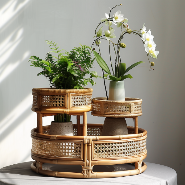 A retro double-layer wall-mounted storage bookshelf for miscellaneous items in the living room of a Nordic Ins-style home homestay with rattan weaving shelves - 图片 8