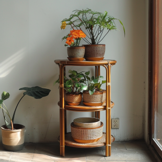 Old-fashioned bamboo woven dustpan rack, storage rack for household bamboo products, multi-layer bamboo, three-layer drying tripod, floor-standing