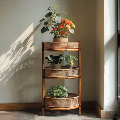 Old-fashioned bamboo woven dustpan rack, storage rack for household bamboo products, multi-layer bamboo, three-layer drying tripod, floor-standing - Image 4