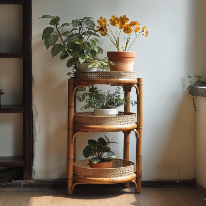 Old-fashioned bamboo woven dustpan rack, storage rack for household bamboo products, multi-layer bamboo, three-layer drying tripod, floor-standing - Image 3