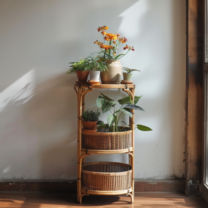 Old-fashioned bamboo woven dustpan rack, storage rack for household bamboo products, multi-layer bamboo, three-layer drying tripod, floor-standing - Image 2