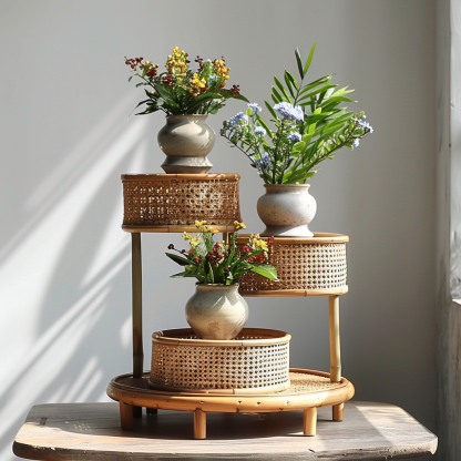 Preferred flower POTS, bamboo woven flower stands, flower baskets, living room floor-standing B-style bonsai, green plant shelves, balcony succulents and green plants. - Image 5