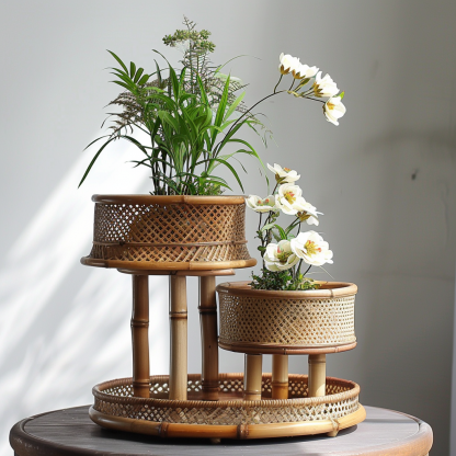 Preferred flower POTS, bamboo woven flower stands, flower baskets, living room floor-standing B-style bonsai, green plant shelves, balcony succulents and green plants. - Image 4