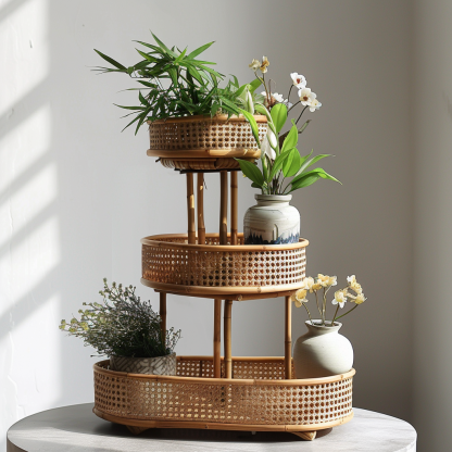 Preferred flower POTS, bamboo woven flower stands, flower baskets, living room floor-standing B-style bonsai, green plant shelves, balcony succulents and green plants. - Image 3