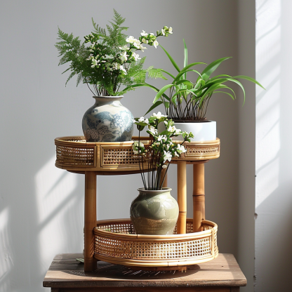 Preferred flower POTS, bamboo woven flower stands, flower baskets, living room floor-standing B-style bonsai, green plant shelves, balcony succulents and green plants. - Image 2