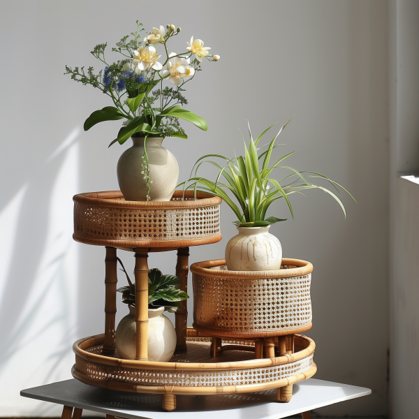 A retro double-layer wall-mounted storage bookshelf for miscellaneous items in the living room of a Nordic Ins-style home homestay with rattan weaving shelves - 图片 4