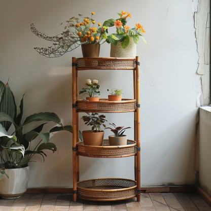 Nordic rattan flower stand, balcony decoration, floor-standing flower pot holder, indoor bay window plant display rack - Image 5