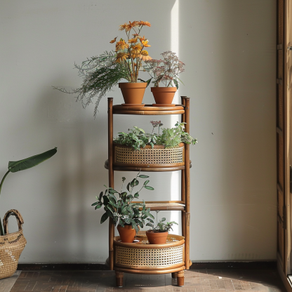 Nordic rattan flower stand, balcony decoration, floor-standing flower pot holder, indoor bay window plant display rack - Image 3