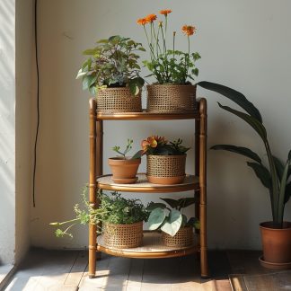 Old-fashioned bamboo woven dustpan rack, storage rack for household bamboo products, multi-layer bamboo, three-layer drying tripod, floor-standing