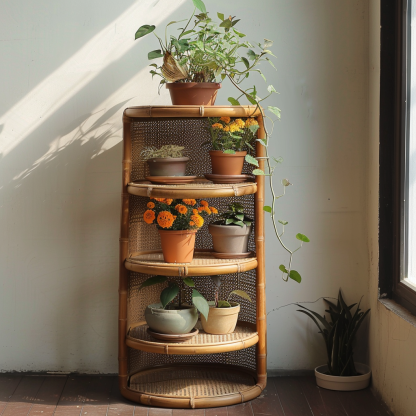 Old-fashioned bamboo woven dustpan rack, storage rack for household bamboo products, multi-layer bamboo, three-layer drying tripod, floor-standing - Image 4